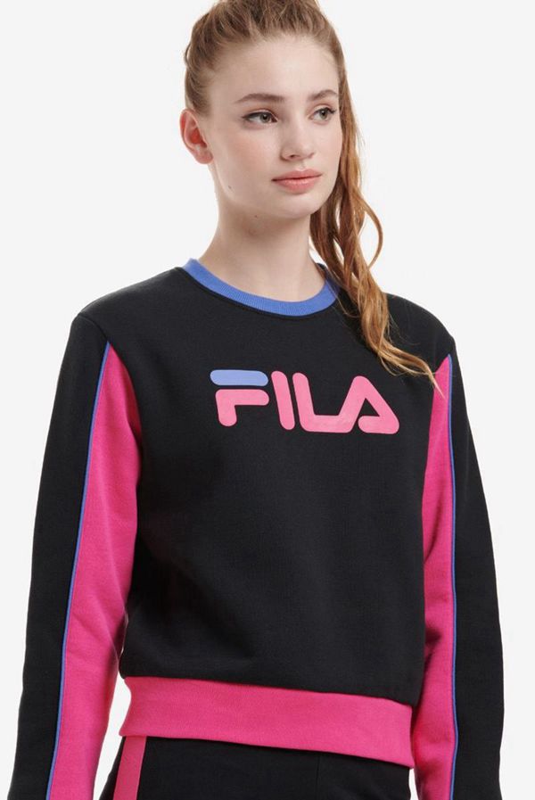 Fila Nuria Colour Block Women's Sweatshirts - Black/Blue,NZ 467-56382